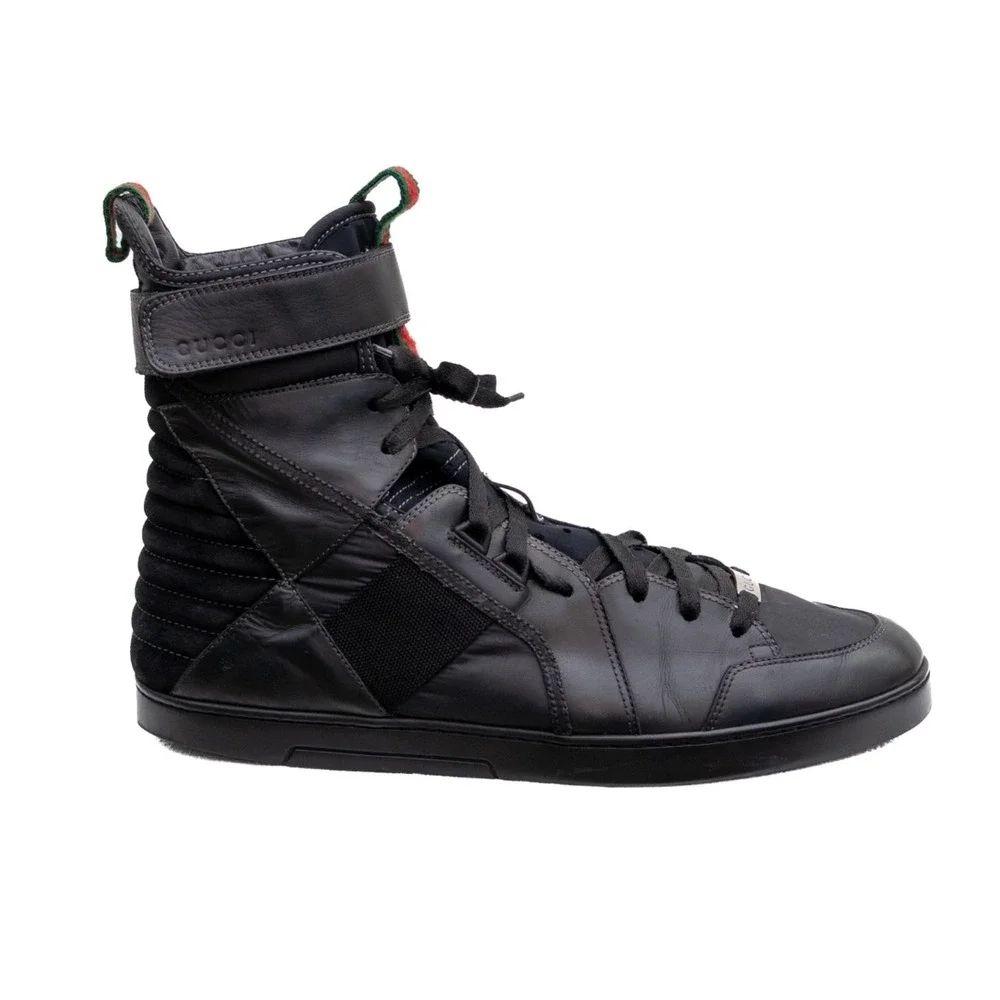Gucci High Top SneakersUS 10.5  Mens Black Leather Tom Ford Era Strap Shoes - Picture 3 of 16
